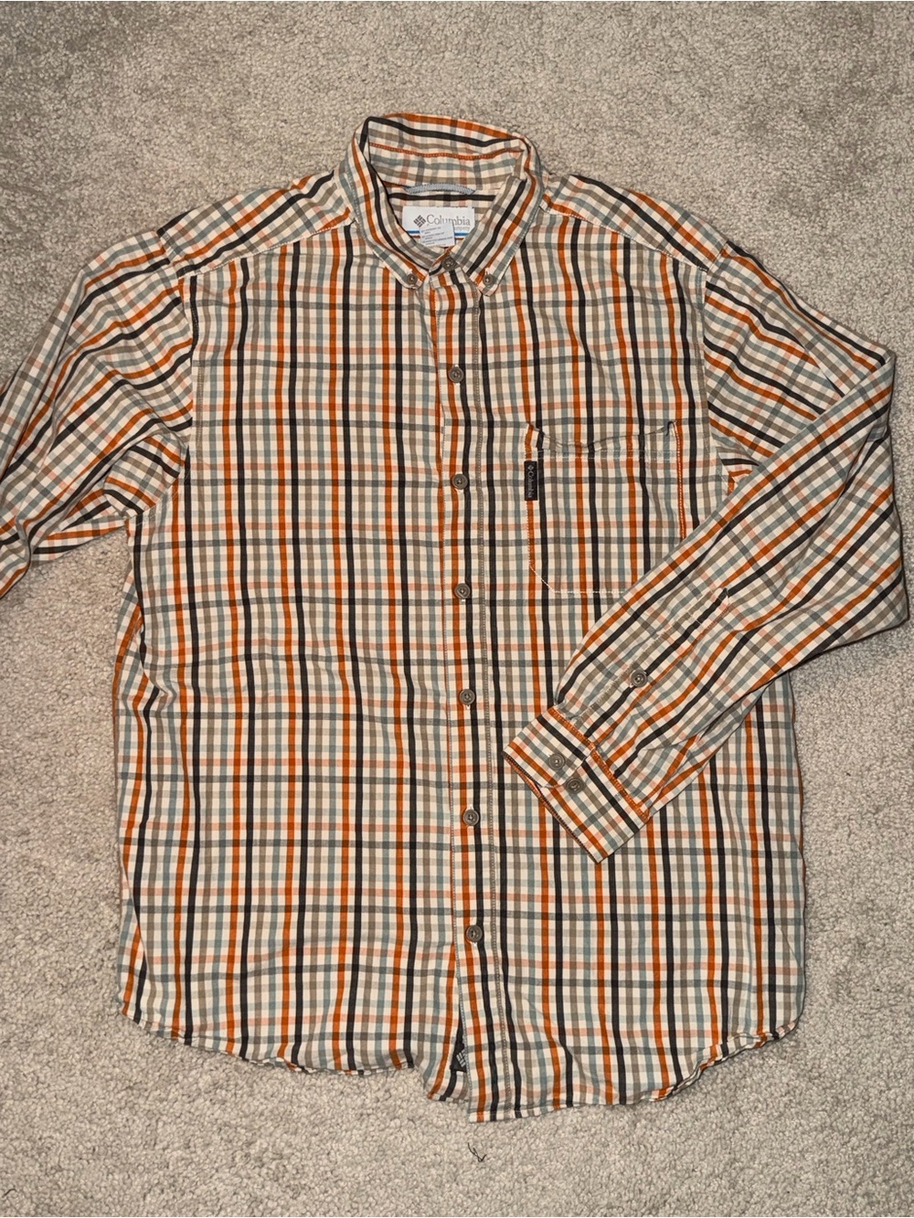 Columbia Men’s Orange, Cream & Black Plaid Button-Down Shirt